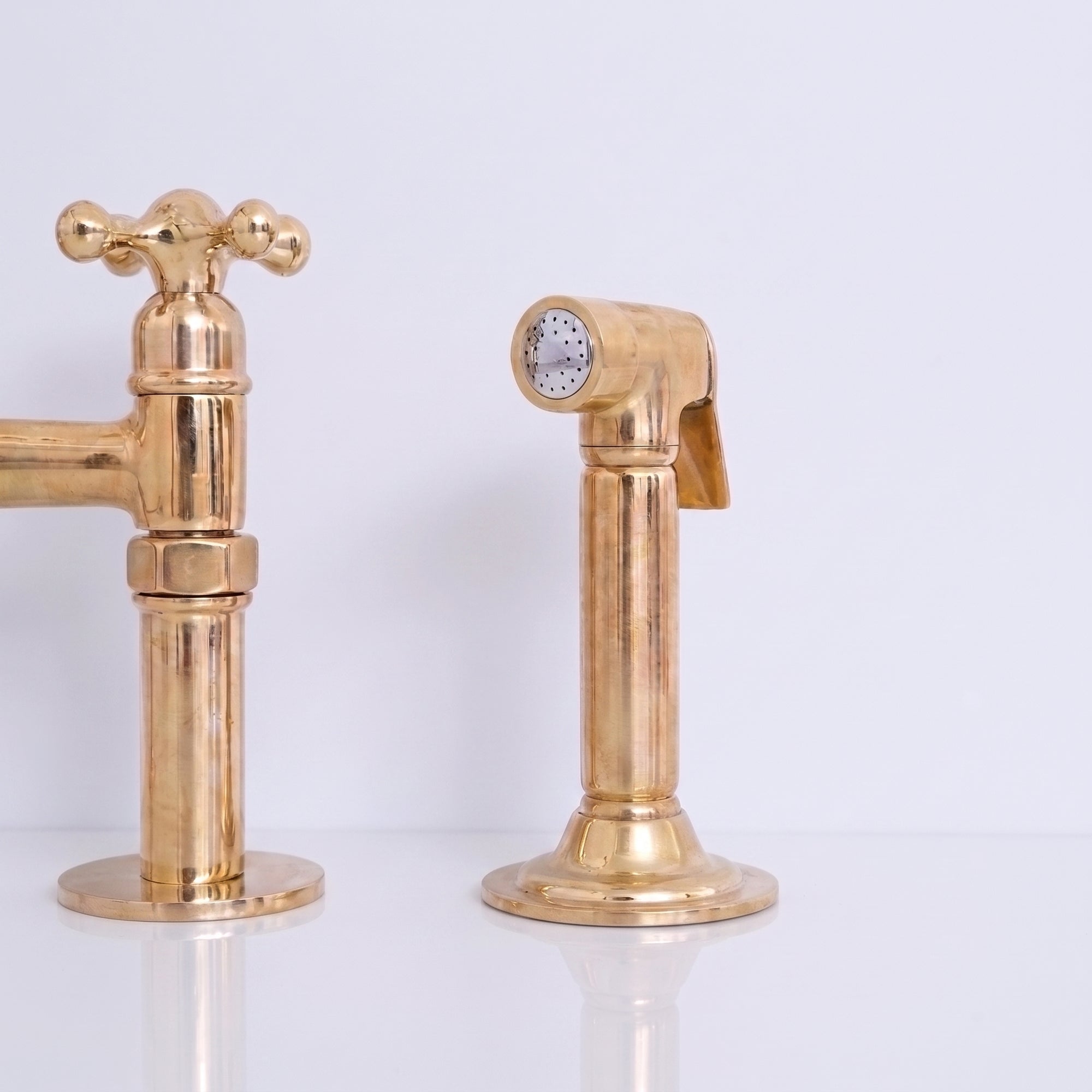 Unlacquered Solid Brass Bridge Kitchen Faucet - Vintage Classic Kitchen Sink Tap