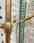 Unlacquered Brass Shower System with Handheld And Vintage Head Combo, Exposed Pipe - NORD BRASS