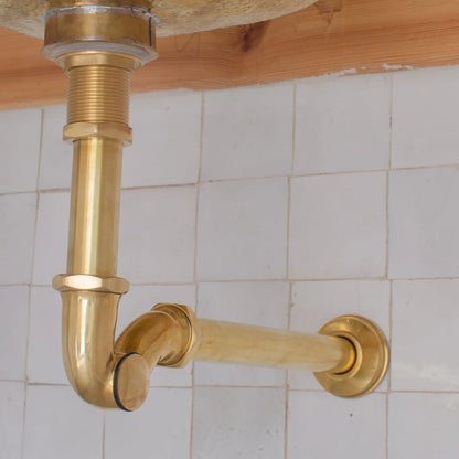 Solid Unlacquered Brass P-trap and Sink Stopper, Push Up Button, Pop Up Drain, Brass Water Trap - NORD BRASS