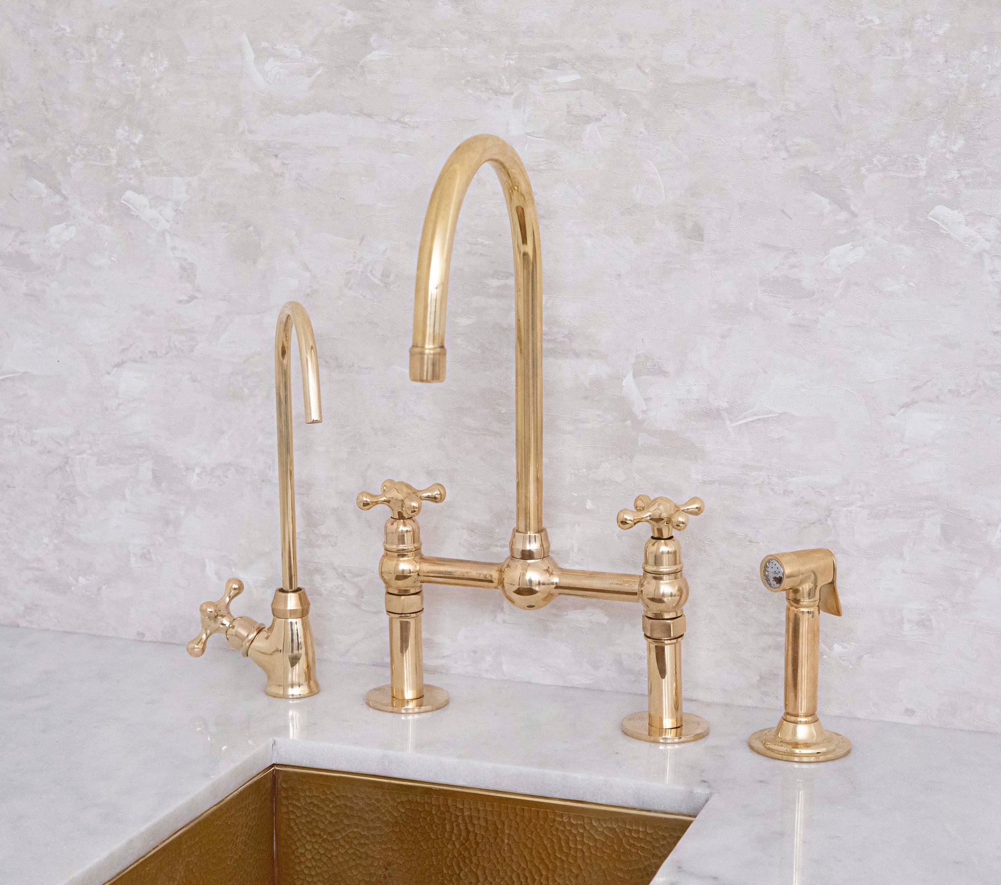 Unlacquered Brass Kitchen Bridge Faucet - NORD BRASS