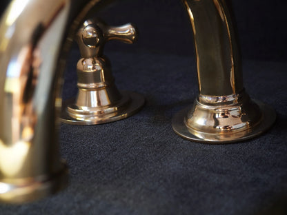 Widespread 3 Holes Solid Unlacquered Brass Faucet, Antique Brass Bathroom Faucet