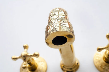 Brass Bathroom Faucet, Antique Brass Wall Mount Faucet