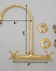 Unlacquered Brass Kitchen Wall Mount Faucet, Gooseneck Faucet - NORD BRASS