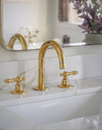 Unlacquered Solid Brass Bathroom Faucet - Brass 3 Hole Widespread Vanity Tap