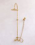 Unlacquered Solid Brass Exposed Shower System with Handheld and Curved Arm Shower