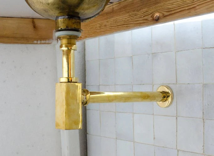Solid Unlacquered Brass P-trap and Sink Stopper, Push Up Button, Pop Up Drain, Brass Water Trap - NORD BRASS