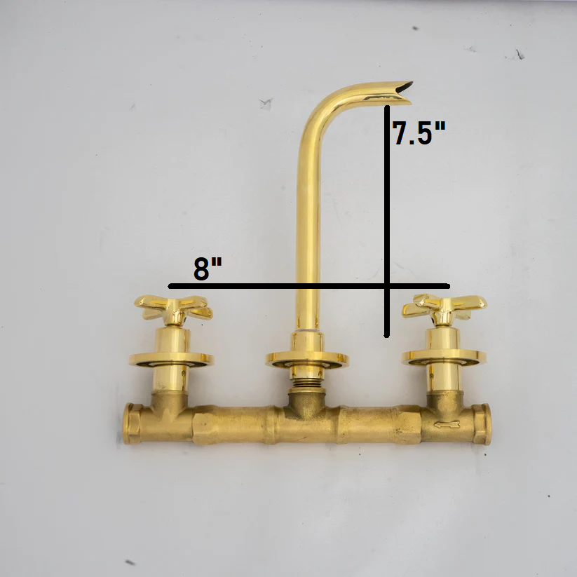 Unlacquered Brass Bathroom Faucet - Antique Brass Wall Mount Faucet