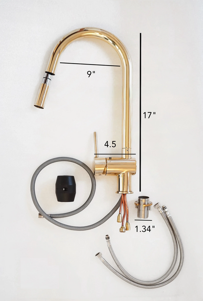 Solid Brass Pull Down Kitchen Faucet, Single Hole Kitchen Faucet