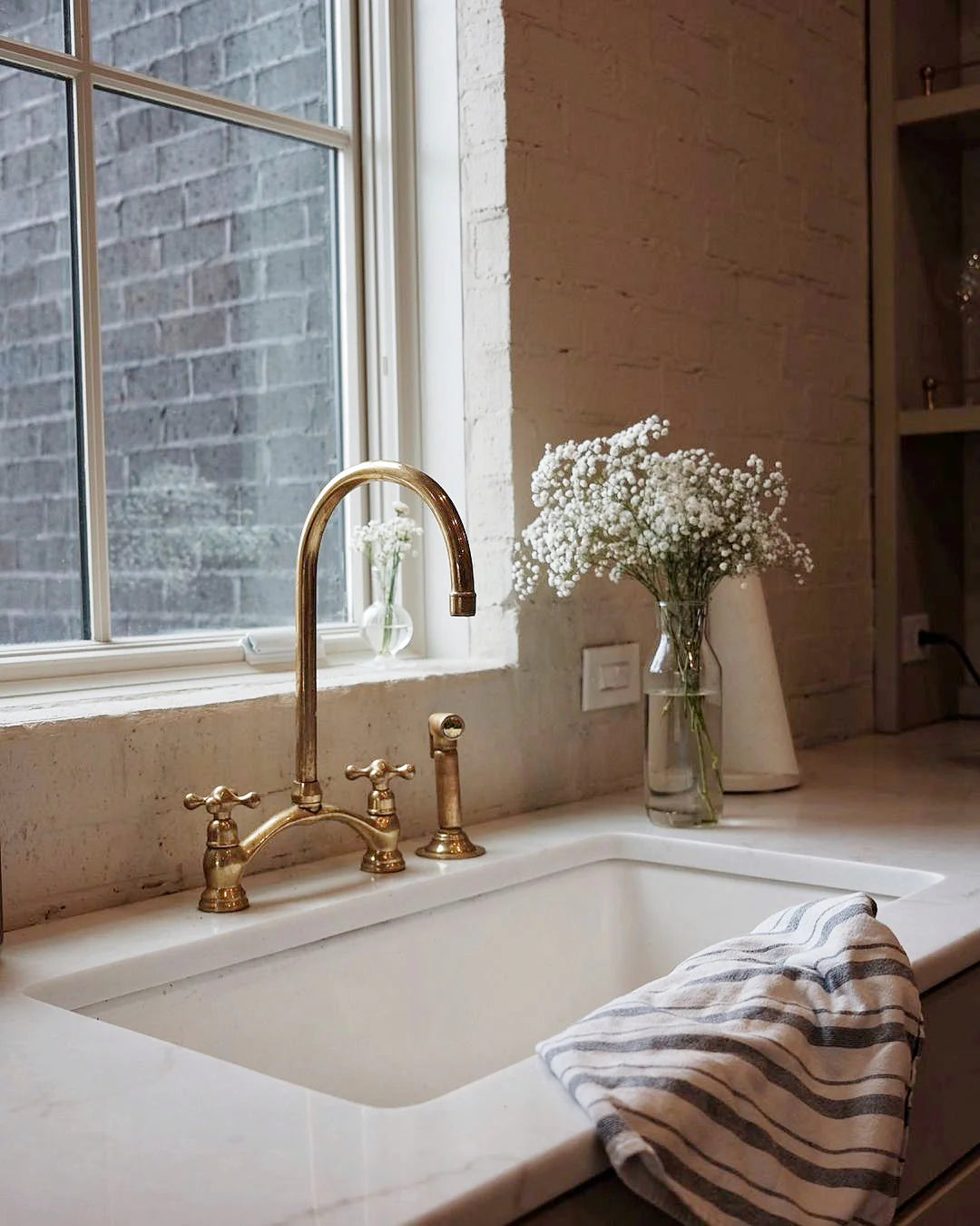 Brass Antique Bridge Kitchen Faucet, V Shaped Unlacquered Brass Faucet, Arched Gold Faucet