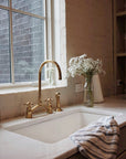 Brass V-Style Bridge Kitchen Faucet, Arched Brass Tap