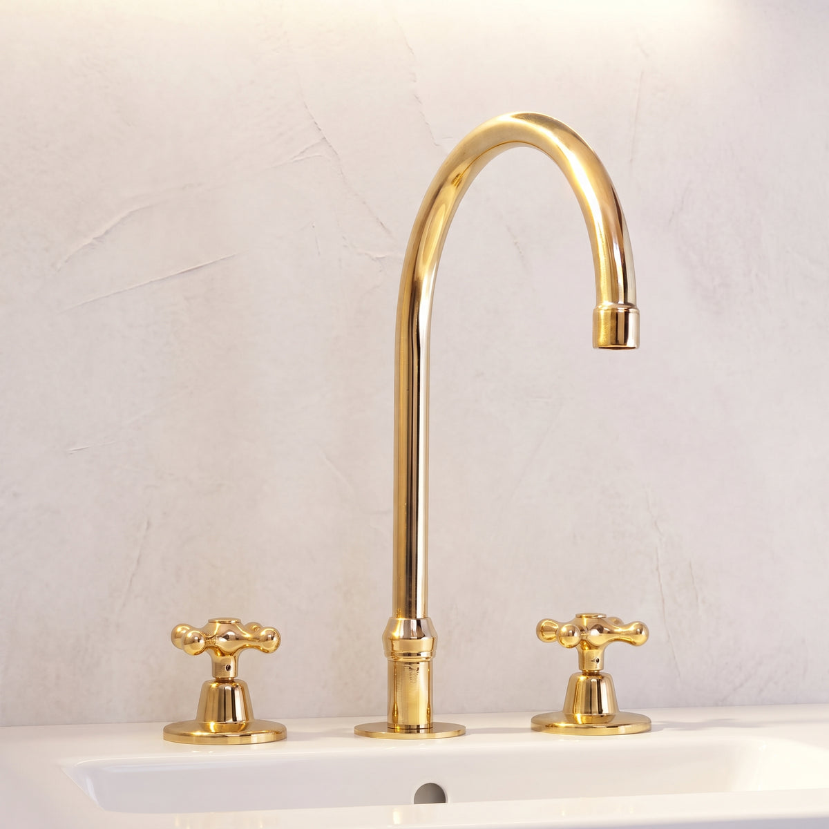 Unlacquered Brass Deck Mounted 3 Holes Faucet, Brass widespread Faucet Kitchen And Bathroom