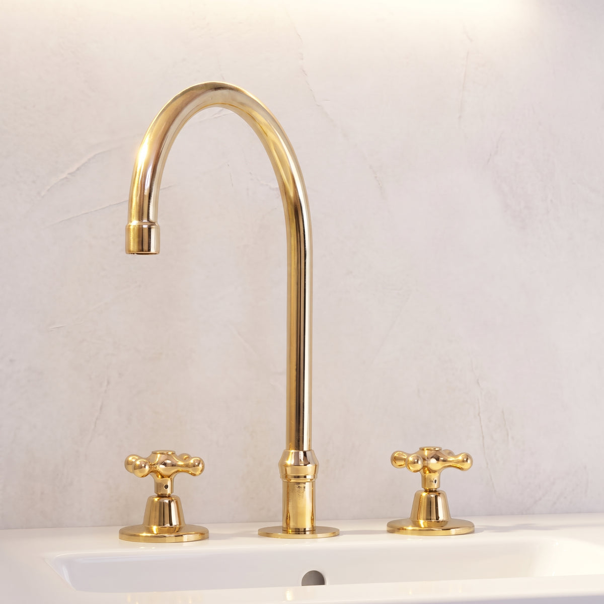 Unlacquered Brass Deck Mounted 3 Holes Faucet, Brass widespread Faucet Kitchen And Bathroom