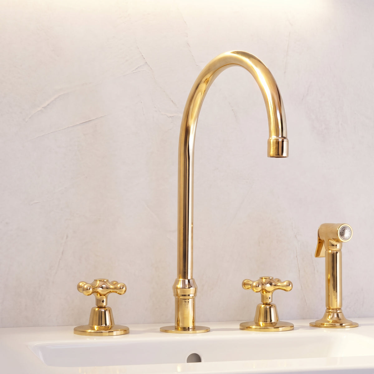 Unlacquered Brass Deck Mounted 3 Holes Faucet, Brass widespread Faucet Kitchen And Bathroom