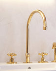 Unlacquered Brass Deck Mounted 3 Holes Faucet, Brass widespread Faucet Kitchen And Bathroom