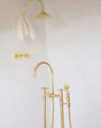Unlacquered Brass Floor Mounted Bath Tub Filler