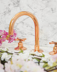 Copper Deck mounted Brass Bathroom Faucet, 3 holes widespread Bath Faucet