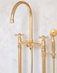 Unlacquered Brass Floor Mounted Bath Tub Filler - Brass Freestanding Tub Filler Faucet