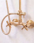 Unlacquered Solid Brass Exposed Shower System with Handheld and Curved Arm Shower
