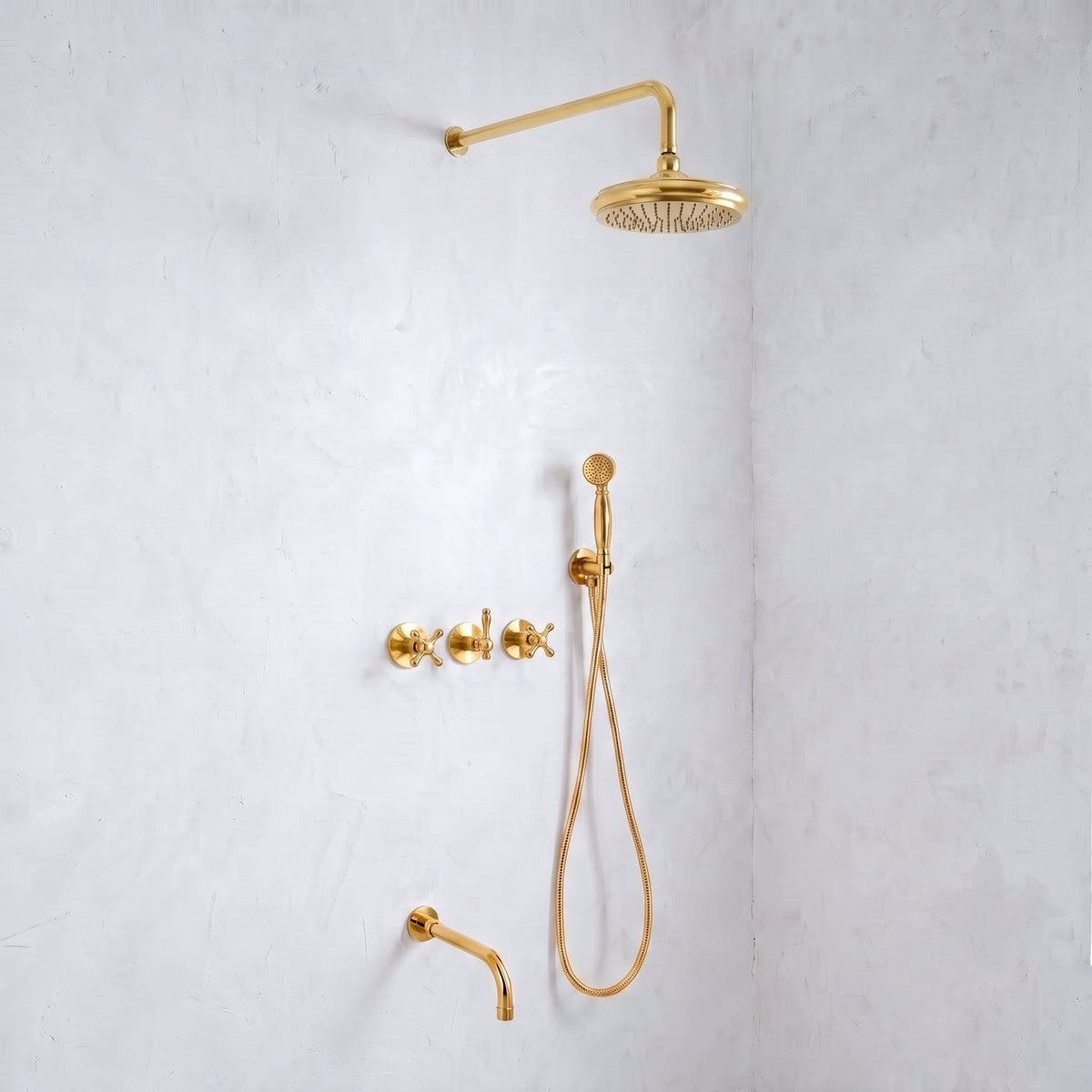 Solid Brass Rainfall Shower - Unlacquered Brass Shower Set - NBCS01