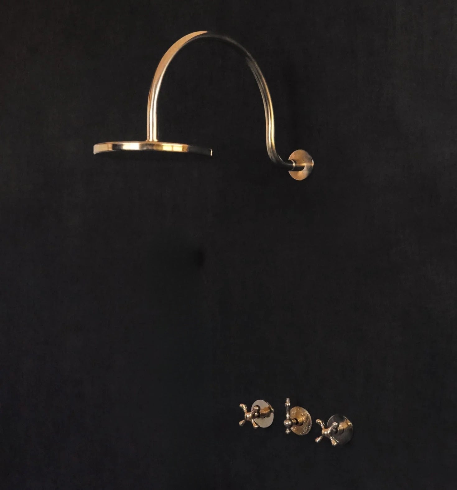 Solid Brass Rainfall Shower, Unlacquered Brass 2 outlet Shower with Tub filler