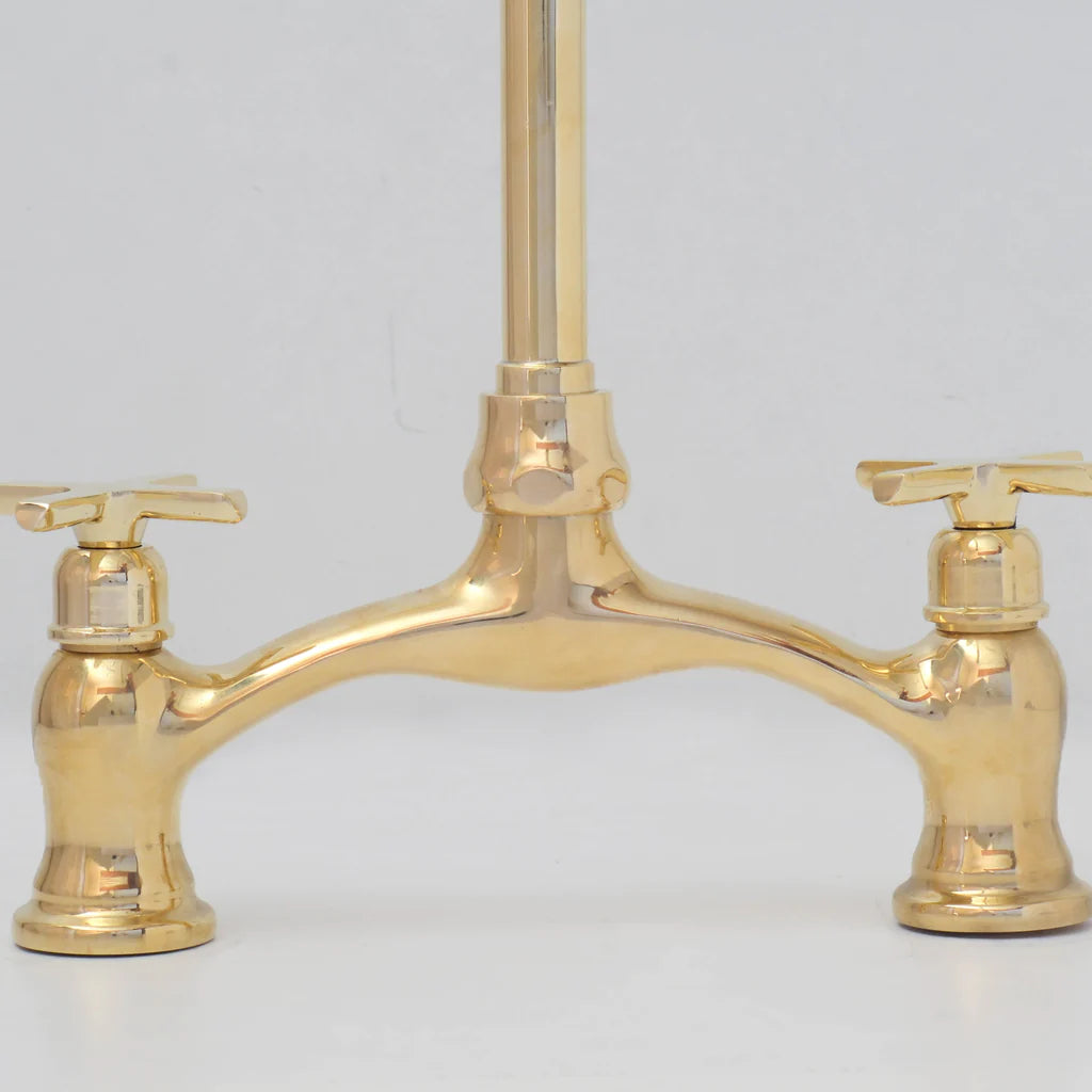 Brass Bridge Kitchen Faucet - V Shaped Unlacquered Brass Faucet - NORD BRASS
