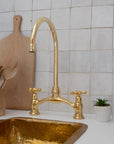 Brass Bridge Kitchen Faucet - V Shaped Unlacquered Brass Faucet - NORD BRASS