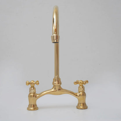 Brass Bridge Kitchen Faucet - V Shaped Unlacquered Brass Faucet - NORD BRASS
