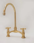 Brass Bridge Kitchen Faucet - V Shaped Unlacquered Brass Faucet - NORD BRASS