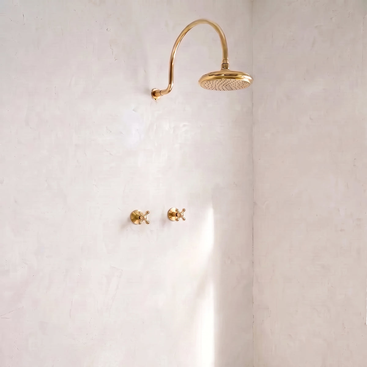 Solid Unalcquered Brass Concealed Shower – Rainfall Curved Head Shower