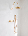 Solid Brass Rainfall Shower, Unlacquered Brass 2 outlet Shower Set
