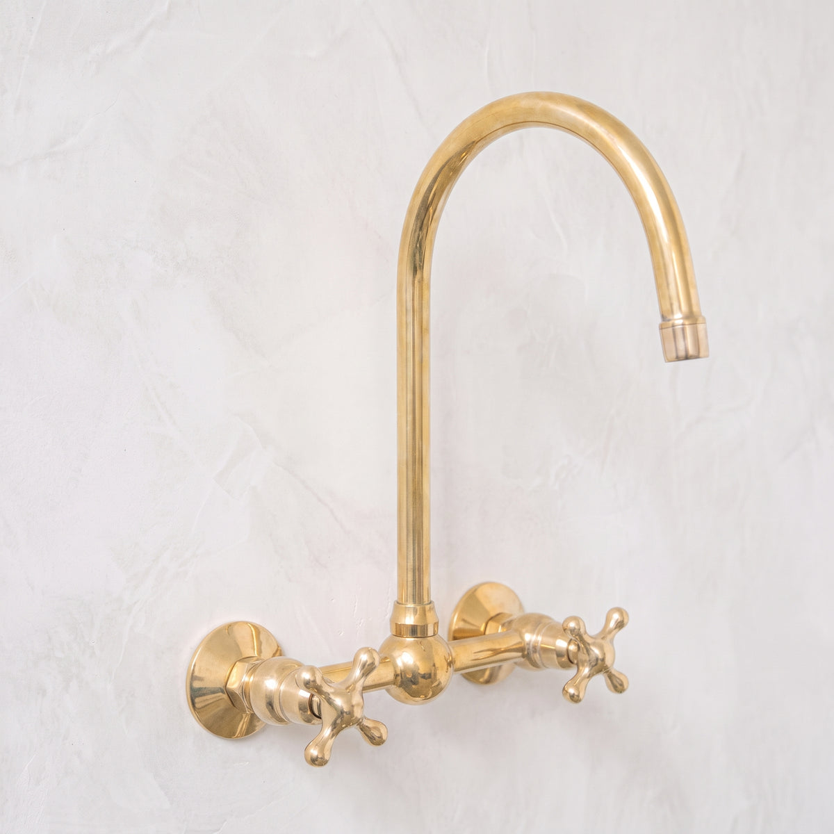 Unlacquered Wall Mounted Brass Gooseneck Faucet for Bathroom and Kitchen
