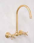 Unlacquered Wall Mounted Brass Gooseneck Faucet for Bathroom and Kitchen