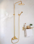Solid Brass Exposed Shower System with Handheld - Unlacquered brass Shower Set - NBES02
