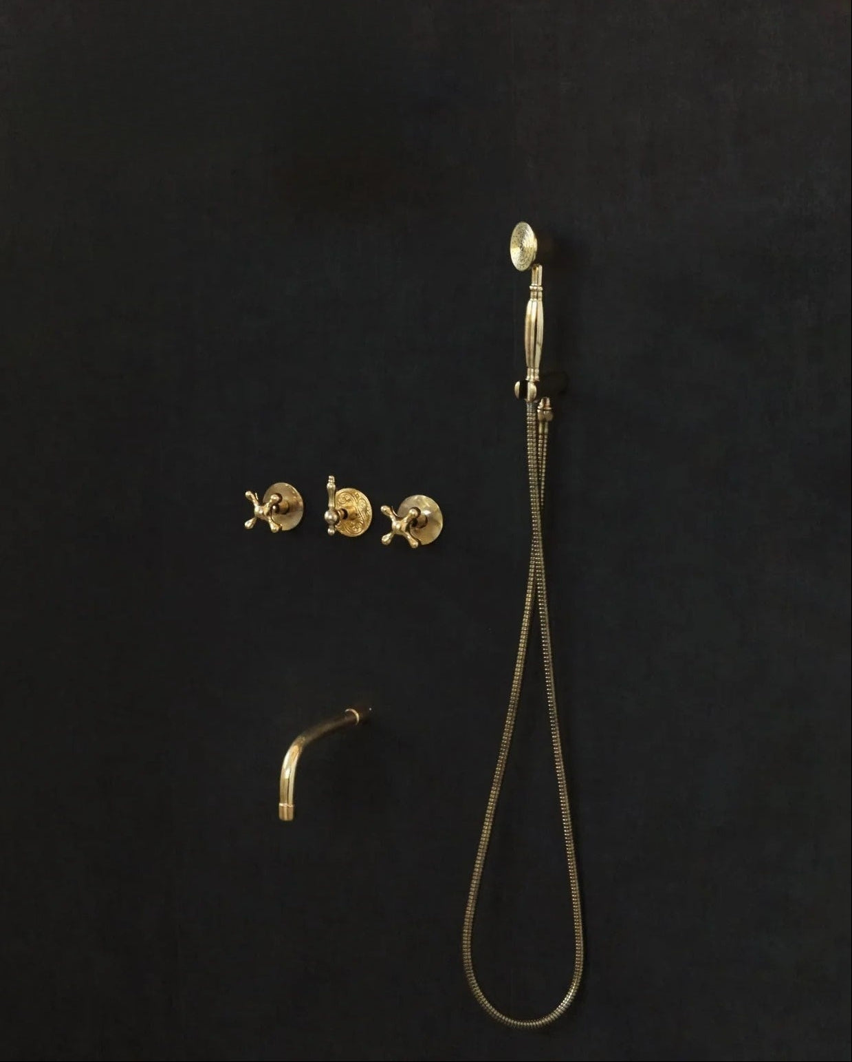 unlacquered brass handheld with tub filler