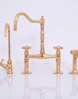 Unlacquered Solid Brass Bridge Kitchen Faucet - Vintage Classic Kitchen Sink Tap
