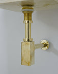 Solid Unlacquered Brass P-trap and Sink Stopper, Push Up Button, Pop Up Drain, Brass Water Trap