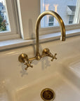 Unlacquered Wall Mounted Brass Gooseneck Faucet for Bathroom and Kitchen