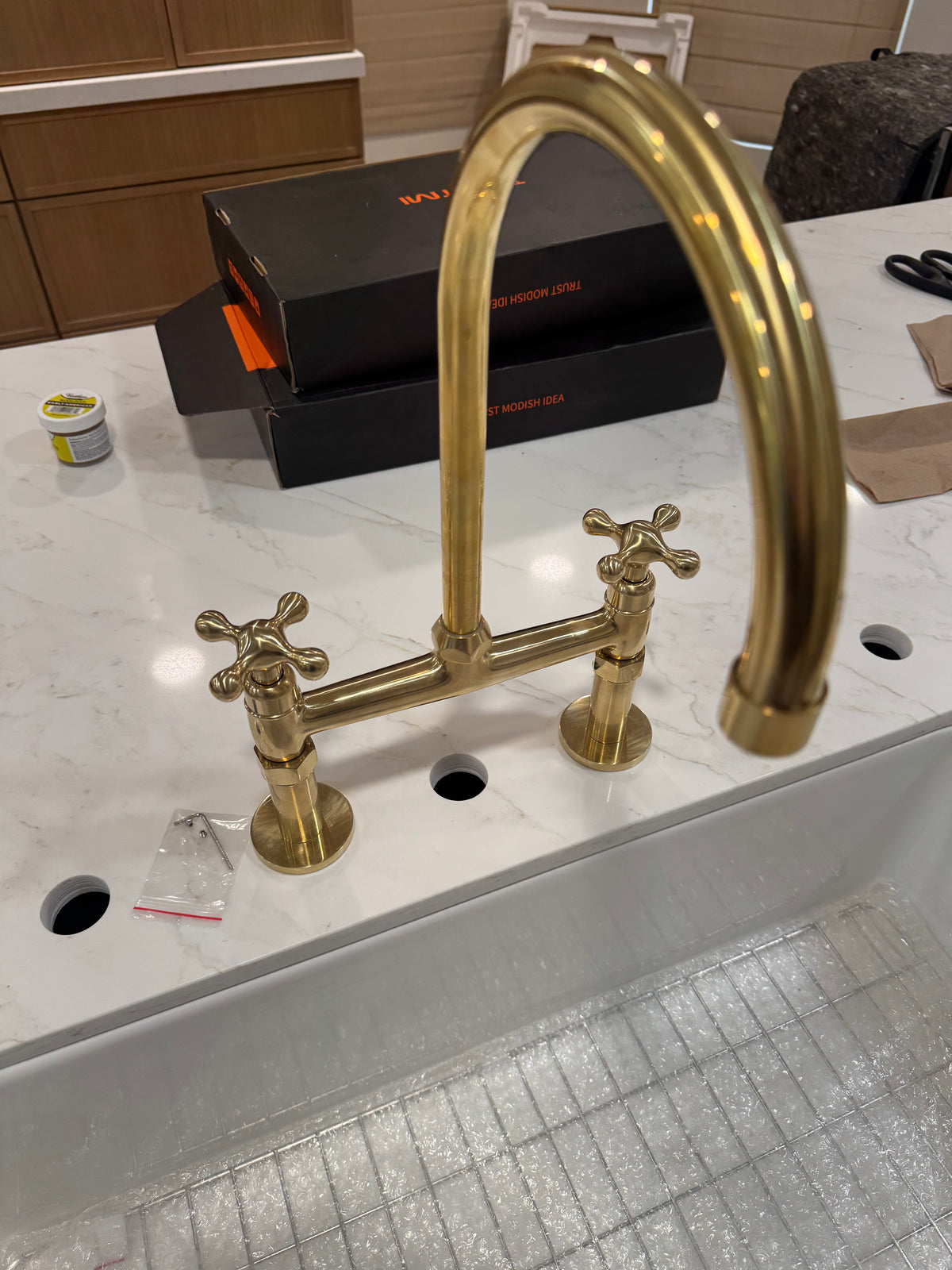 Unlacquered solid Brass Bridge Kitchen Faucet - Solid Brass Kitchen Tap
