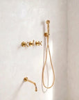 Solid Brass 2 outlet Shower - Unlacquered Brass Handheld with Tub filler