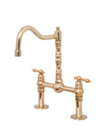 Unlacquered Brass Bridge Kitchen Faucet - Solid Brass Vintage Tap