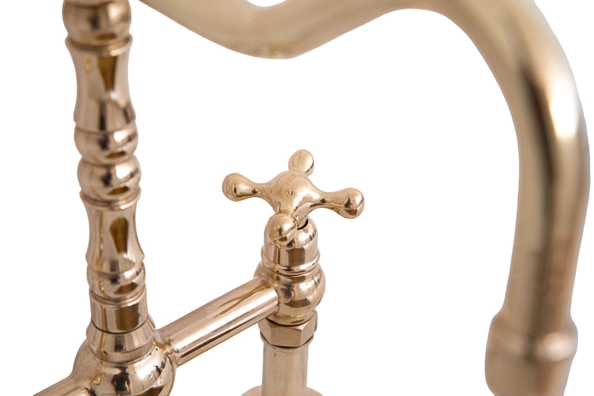 Unlacquered Brass Bridge Kitchen Faucet - Solid Brass Vintage Tap