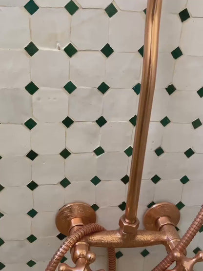 Unlacquered Solid Copper Shower, Copper Outdoor Shower with Handheld