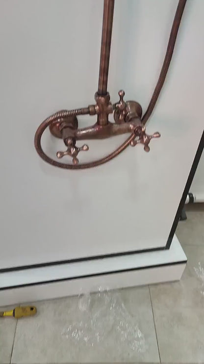 Exposed Copper Shower System with Round Copper ShowerHead, Handheld Shower