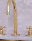 Unlacquered Solid Brass Deck Mounted Bathroom Faucet, Brass 3 Hole Widespread Faucet