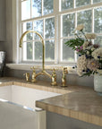 Brass V-Style Bridge Kitchen Faucet, Arched Brass Tap